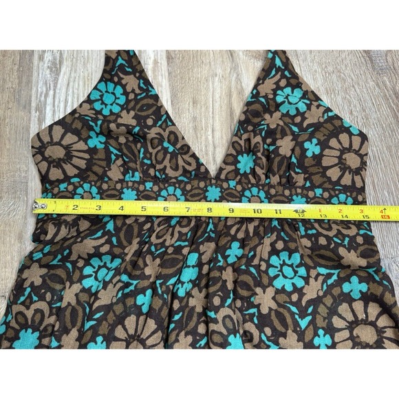 Trina Turk Halter Top Size 8 Cotton Side Zip Brown Teal Floral - Picture 7 of 10